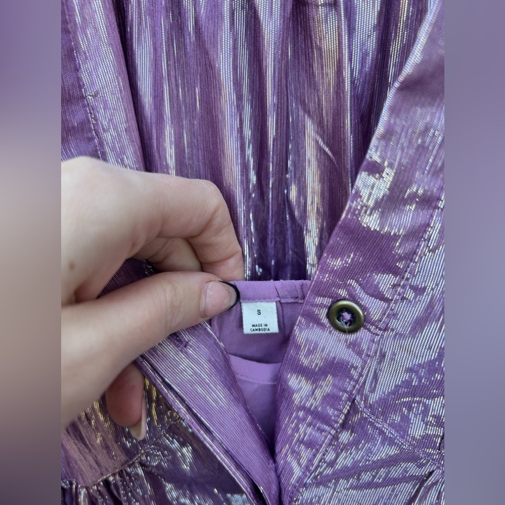 Anthropologie Pilcro Long-Sleeve V-Neck Metallic High-Low Dress in Lilac - Picture 8 of 13